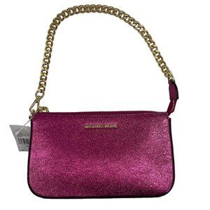 Michael Kors Ultra Pink Sparkly Leather Pouchette Bag W/ Gold Chain - NWT